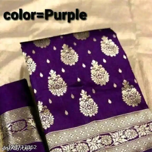Jacquard Saree With Blouse For Women (Purple, 6.3M)