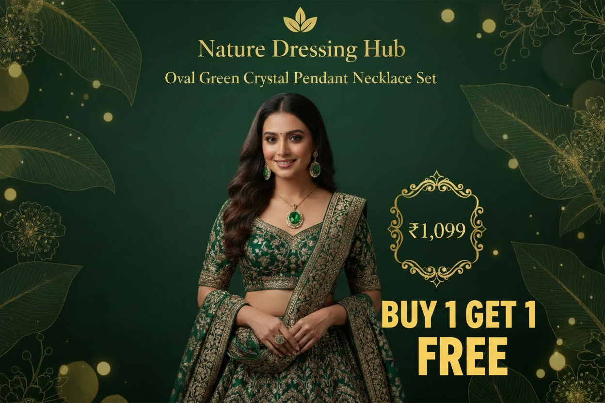 Oval Green Crystal Pendant Necklace Set - Buy 1 Get 1 Free offer banner